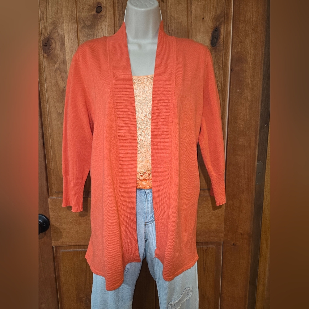 Laura Ashley Open-Front‎ Coral-Orange Cardigan